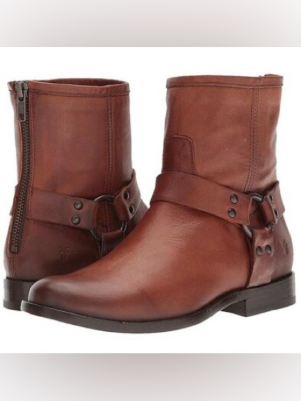 Frye Philip Harness Cognac Leather Ankle Boots Size 6